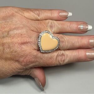 Camille Lucie Cream Enameled CZ Silver Heart Ring